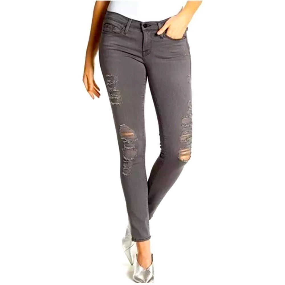 Frame Le Skinny De Jeanne Distressed Jeans In Gray Shred Size 29 Charcoal Wash